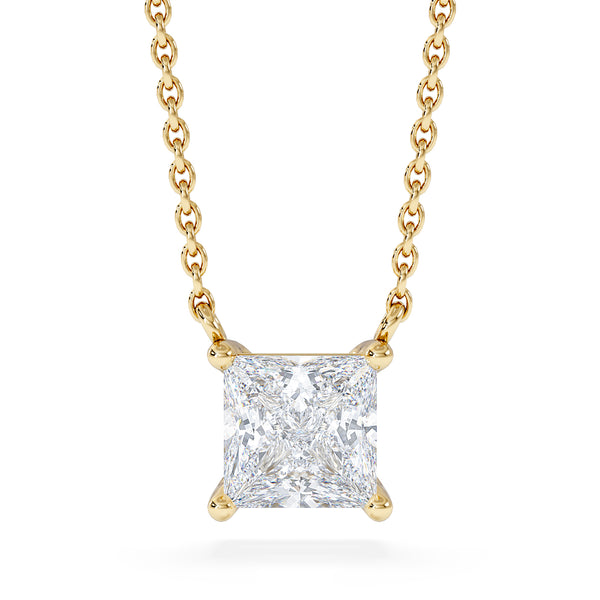 Wanderlust Floating Princess Cut Lab Diamond Solitaire Necklace 1.00ct H/SI in 9K Gold